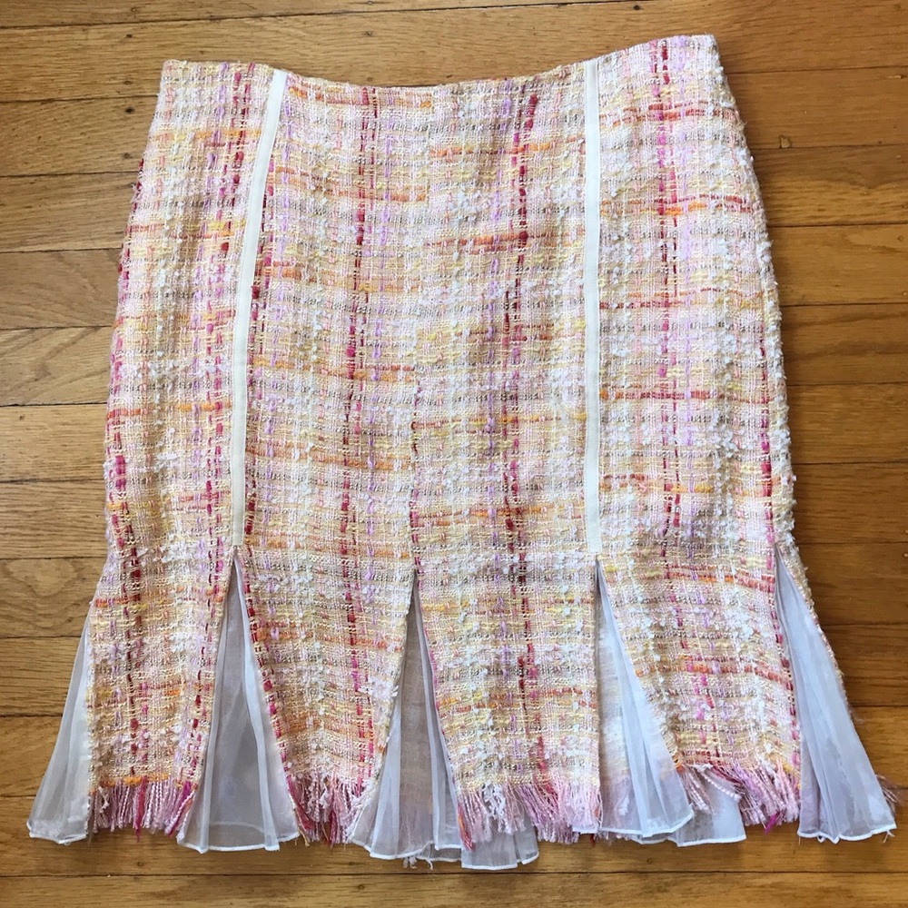 Pastel Tweed Mini Skirt with Chiffon Insets